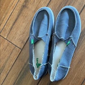 Sanuk Black Flats with White Stitching